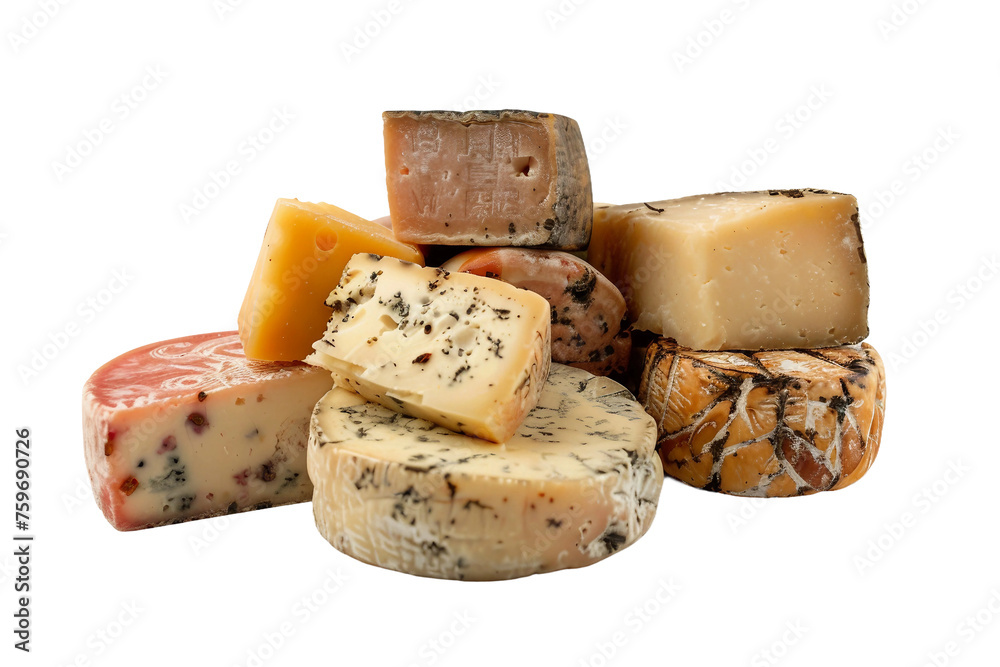 Artisanal Cheese Array isolated on transparent background,