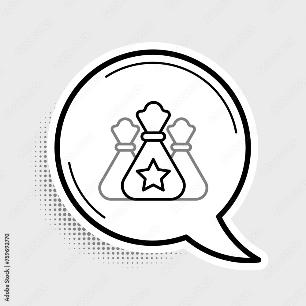 Line Santa Claus bag gift icon isolated on grey background. Christmas presents sack. Merry Christmas and Happy New Year. Colorful outline concept. Vector Line Santa Claus bag gift icon isolated on grey background. Christmas presents sack. Merry Christmas and Happy New Year. Colorful outline concept. Vector
