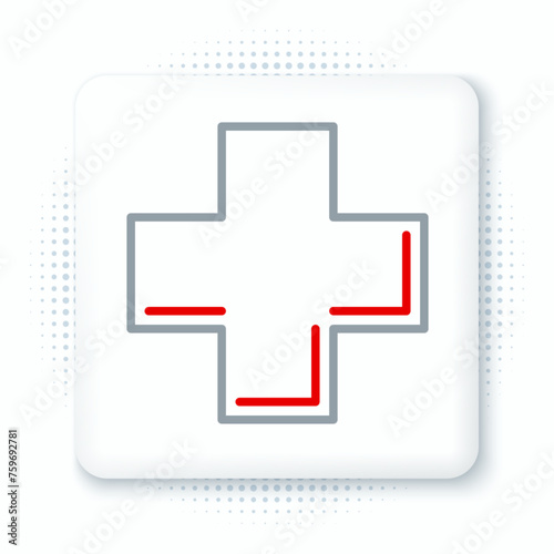 Line Cross hospital medical icon isolated on white background. First aid. Diagnostics symbol. Medicine and pharmacy sign. Colorful outline concept. Vector