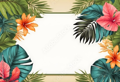 A tropical theme blank text box with palm leaves and generous copy space, ideal for vacation or summer content, generative AI