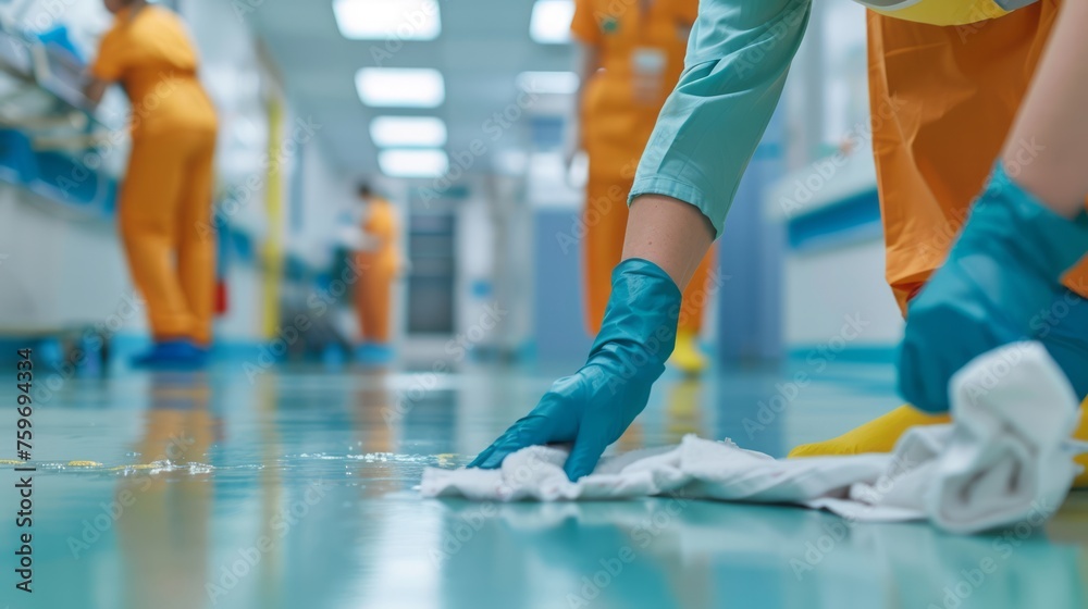 Worker cleaning floor in the building. Worker cleaning floor in the building.
