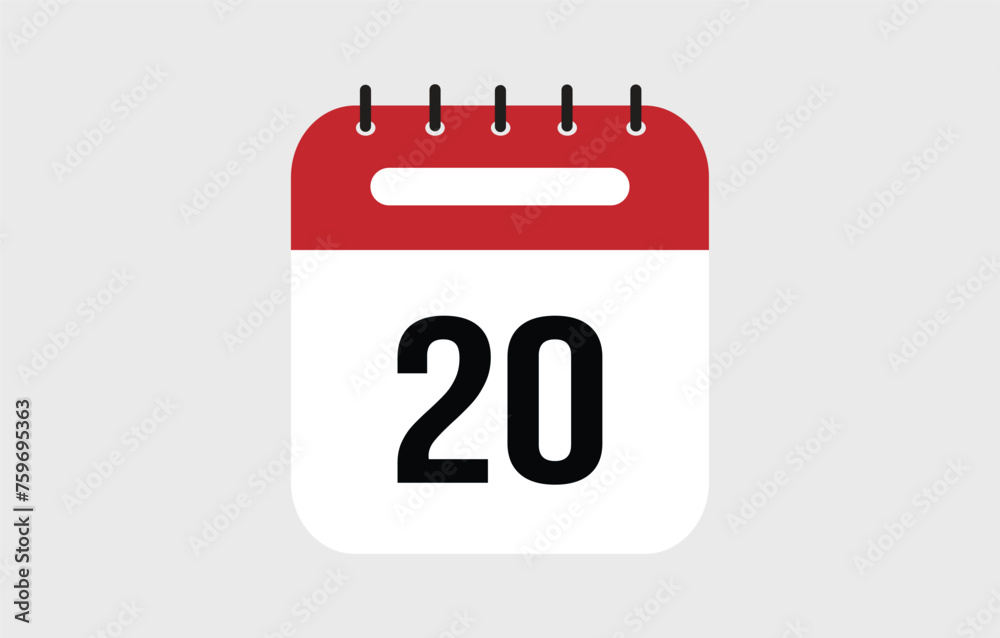 Fototapeta premium Vector illustration of red calendar icon marked on day 20.