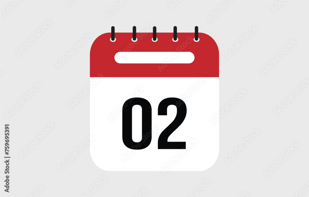 Vector illustration of red calendar icon marked on day 2. Vector illustration of red calendar icon marked on day 2.
