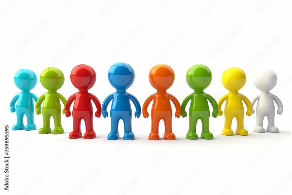 Vibrant assortment of seven 3d characters in a spectrum of colors arranged in a row Vibrant assortment of seven 3d characters in a spectrum of colors arranged in a row