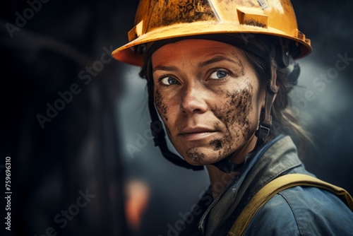female miner in helmet Generative AI © València