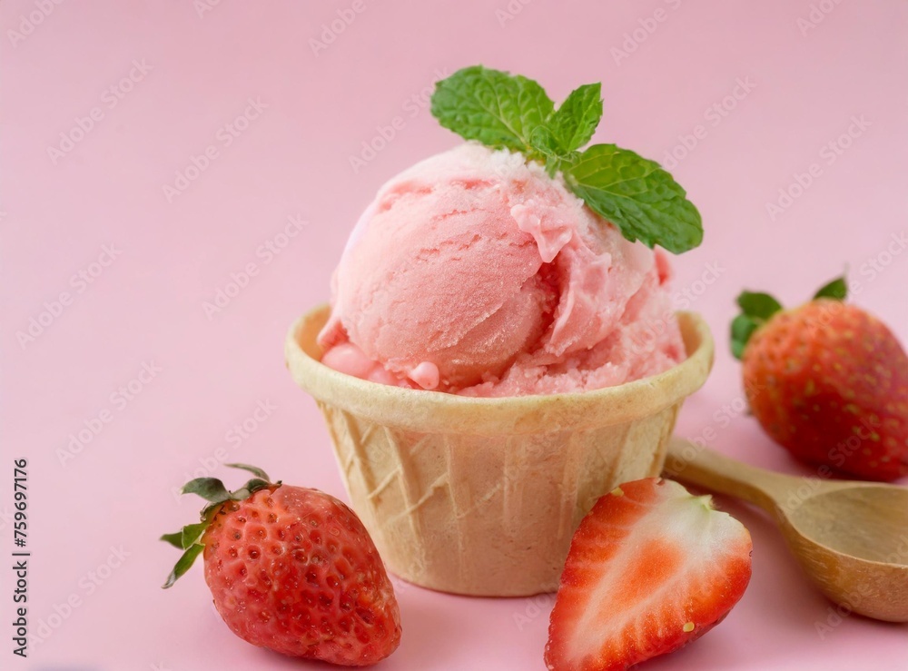 Strawberry ice cream isolated on pink background Strawberry ice cream isolated on pink background