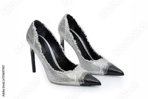 Elegant women's high heel shoes on a white background