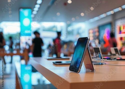 Wallpaper Mural A smart phone store showcasing the latest models with people in the blurred background. Torontodigital.ca
