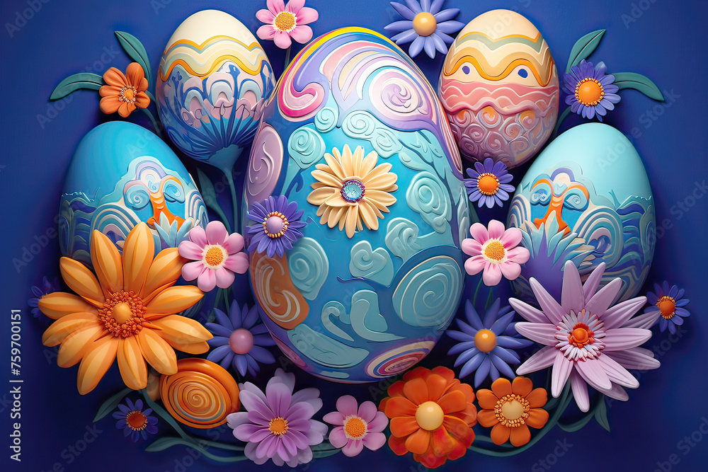 fine art design on easter eggs with flowers for happy easter day fine art design on easter eggs with flowers for happy easter day