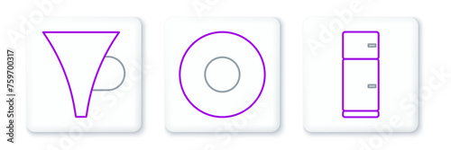 Set line Refrigerator, Funnel filter and Plate icon. Vector