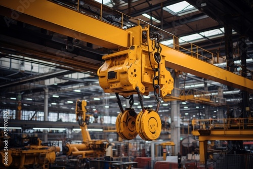 The Mighty Overhead Crane Hook Poised for Action at an Active Industrial Construction Site