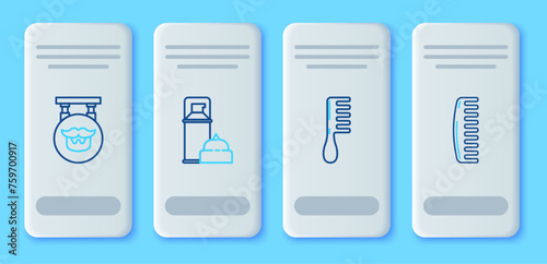 Set line Shaving gel foam, Hairbrush, Barbershop and icon. Vector