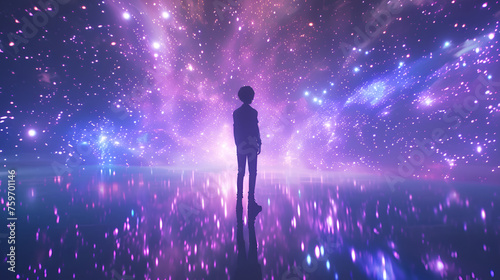 A boy in the floating space