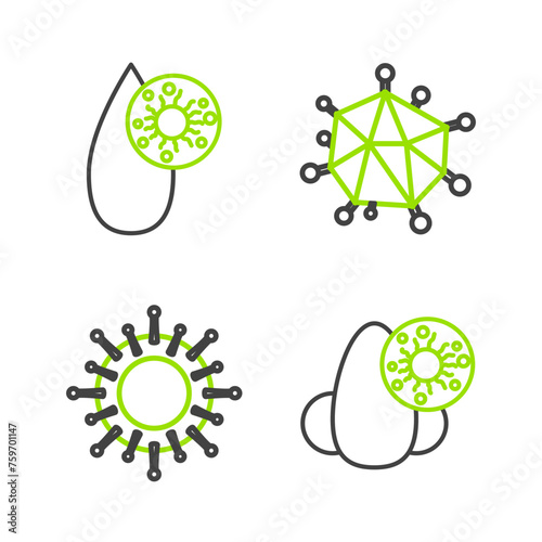 Set line Runny nose and virus, Virus, and Blood test icon. Vector