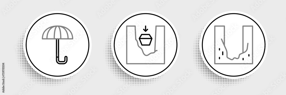 Set line Cemetery digged grave hole, Umbrella and Coffin in icon. Vector Set line Cemetery digged grave hole, Umbrella and Coffin in icon. Vector