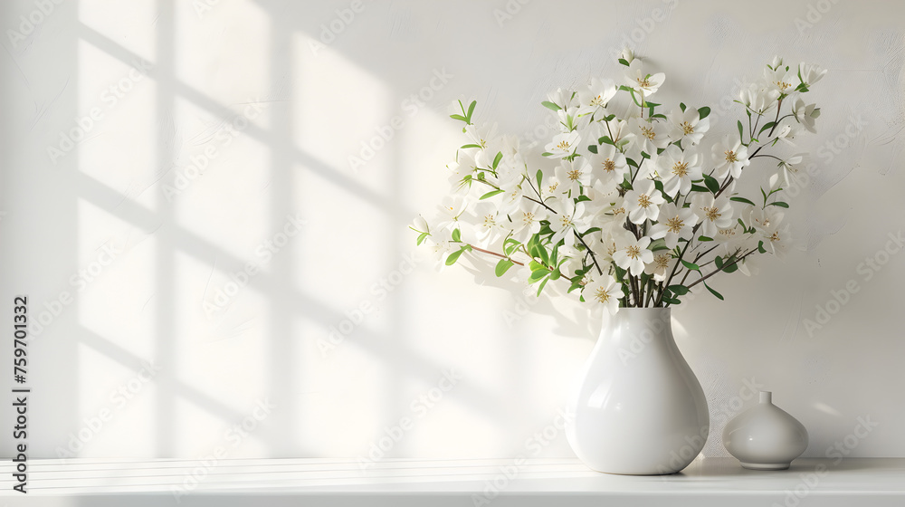 home interior with white flowers in a vase on a light background for product display home interior with white flowers in a vase on a light background for product display