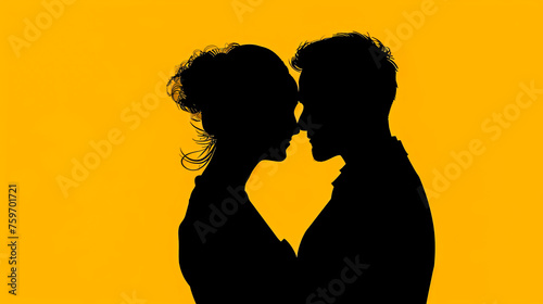 Romantic silhouette of couple against yellow background