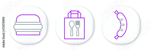 Set line Hotdog, Burger and Online ordering and delivery icon. Vector