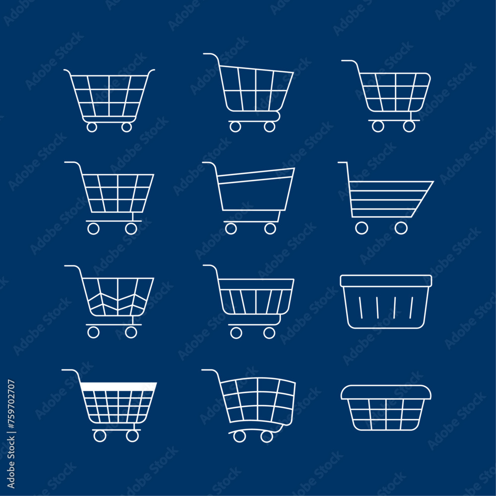E-Commerce Online Shopping Cart Minimal Vector Icon Set