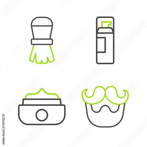 Set line Mustache and beard, Gel or wax for hair styling, Shaving gel foam and brush icon. Vector