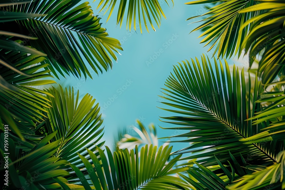 palm leaves background frame, empty copy space in the middle palm leaves background frame, empty copy space in the middle