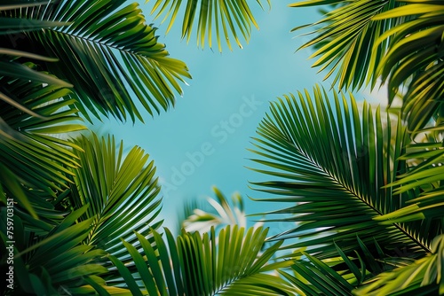 palm leaves background frame  empty copy space in the middle