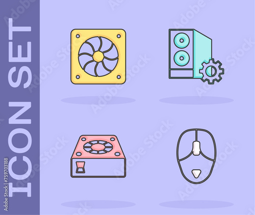 Set Computer mouse, cooler, and Case of computer icon. Vector