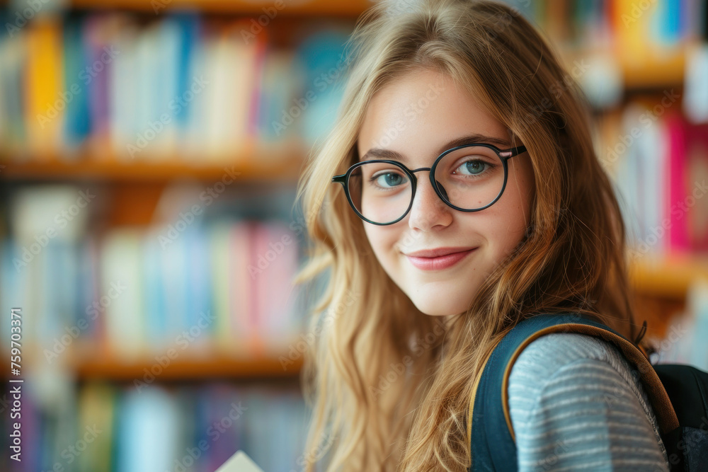 Portrait of cute teenage girl wearing eye glasses hold a book Portrait of cute teenage girl wearing eye glasses hold a book