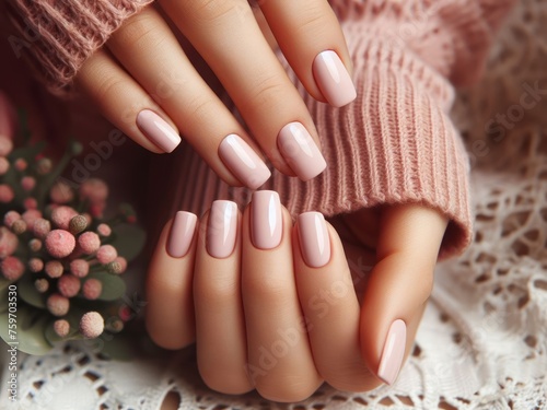 Female hands with pink nail design. Female hands with pink manicure
