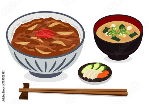 Gyudon Set Meal with Miso Soup