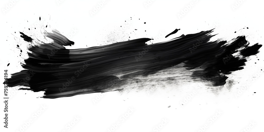 A broad stroke of black ink on a white background - obrazy, fototapety, plakaty 