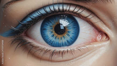 Close-up blue eye of a woman drawn with oil paint, very clear and detailed © varol