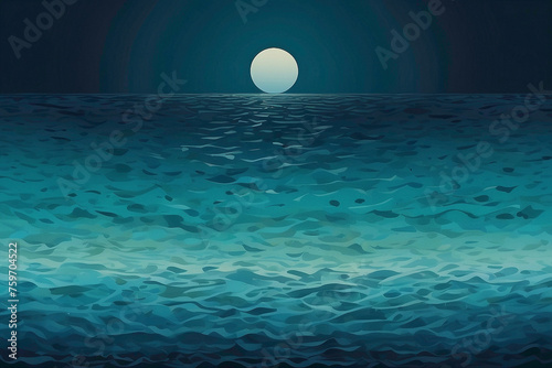 moon rising in the water waves 