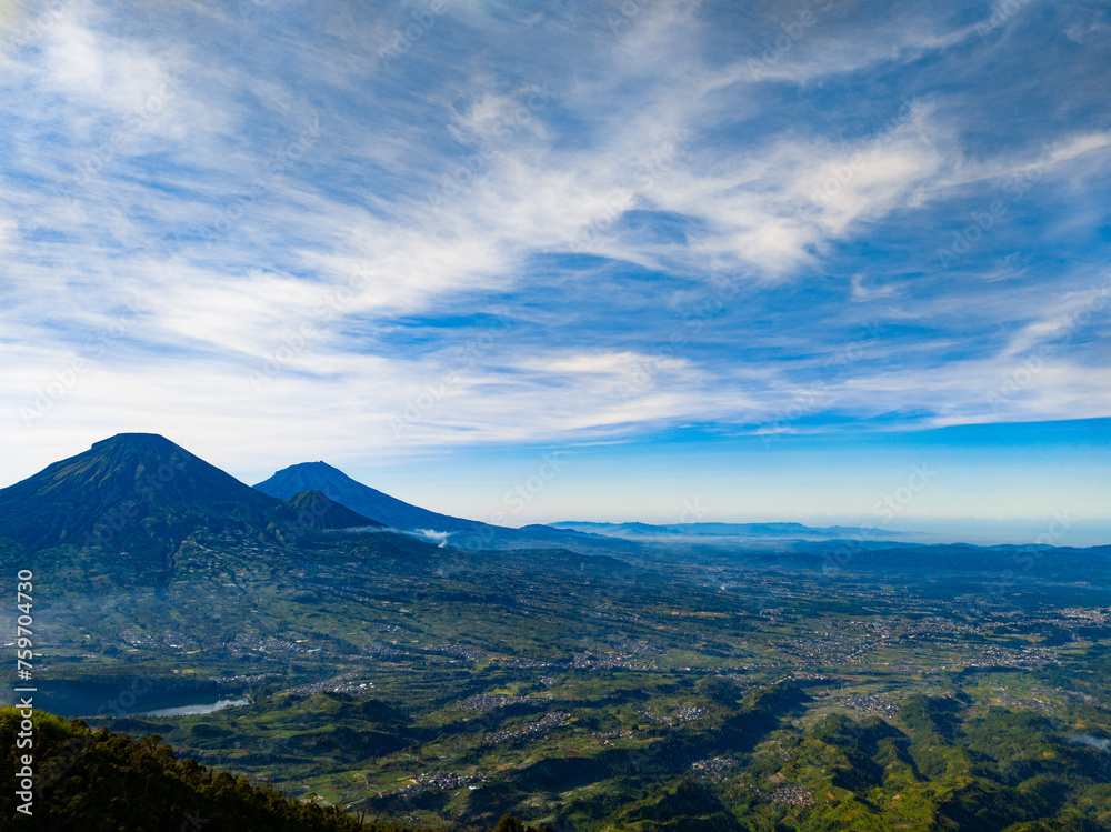 Panoramic view of Mount Batur volcano in Bali, Indonesia