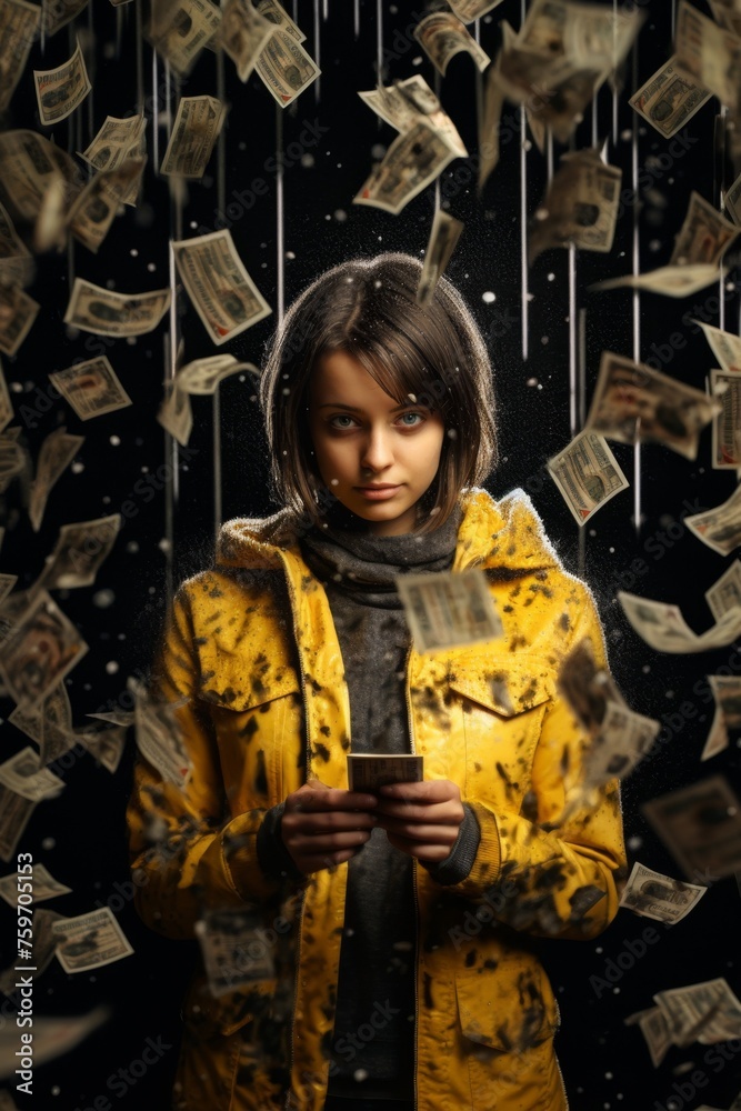 young girl under the rain of money Generative AI