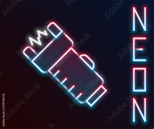 Glowing neon line Police electric shocker icon isolated on black background. Shocker for protection. Taser is an electric weapon. Colorful outline concept. Vector