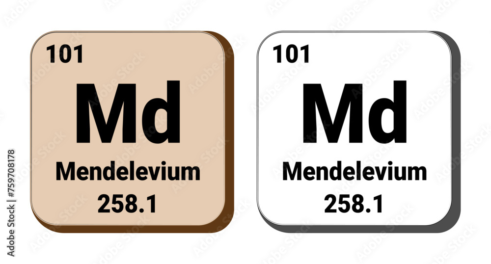 Md, Mendelevium element vector icon, periodic table element. Vector illustration EPS 10 File. Isolated on white background. Md, Mendelevium element vector icon, periodic table element. Vector illustration EPS 10 File. Isolated on white background.
