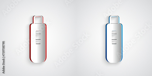 Paper cut Pregnancy test icon isolated on grey background. Paper art style. Vector