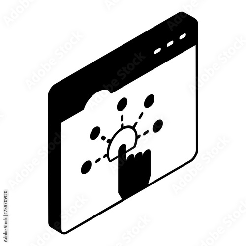 Animated navigation with touch isometric concept, native animating circle vector outline icon, Webdesign and Development symbol, user interface or graphic sign, website engineering stock illustration