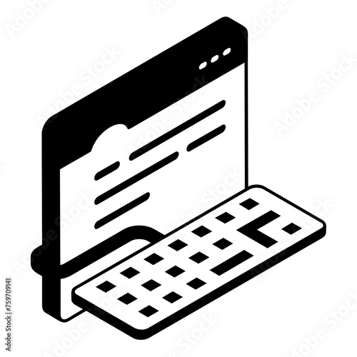 browser keyboard shortcuts isometric concept, Blog or content Writing vector outline icon, Webdesign and Development symbol, user interface or graphic sign, website engineering stock illustration