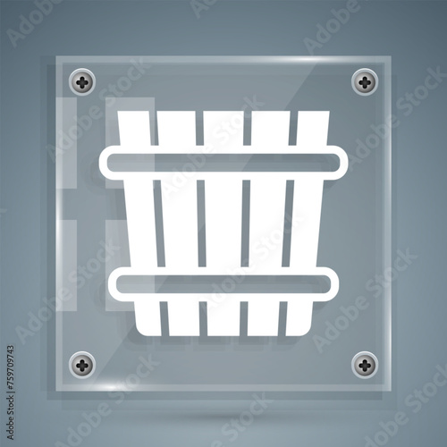 White Sauna bucket icon isolated on grey background. Square glass panels. Vector