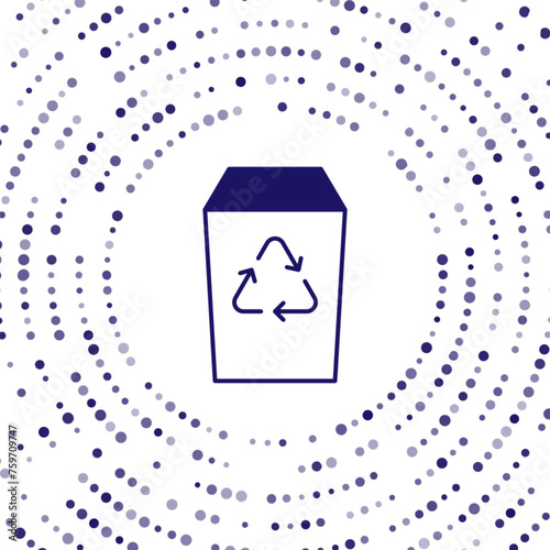 Blue Recycle bin with recycle symbol icon isolated on white background. Trash can icon. Garbage bin sign. Recycle basket sign. Abstract circle random dots. Vector