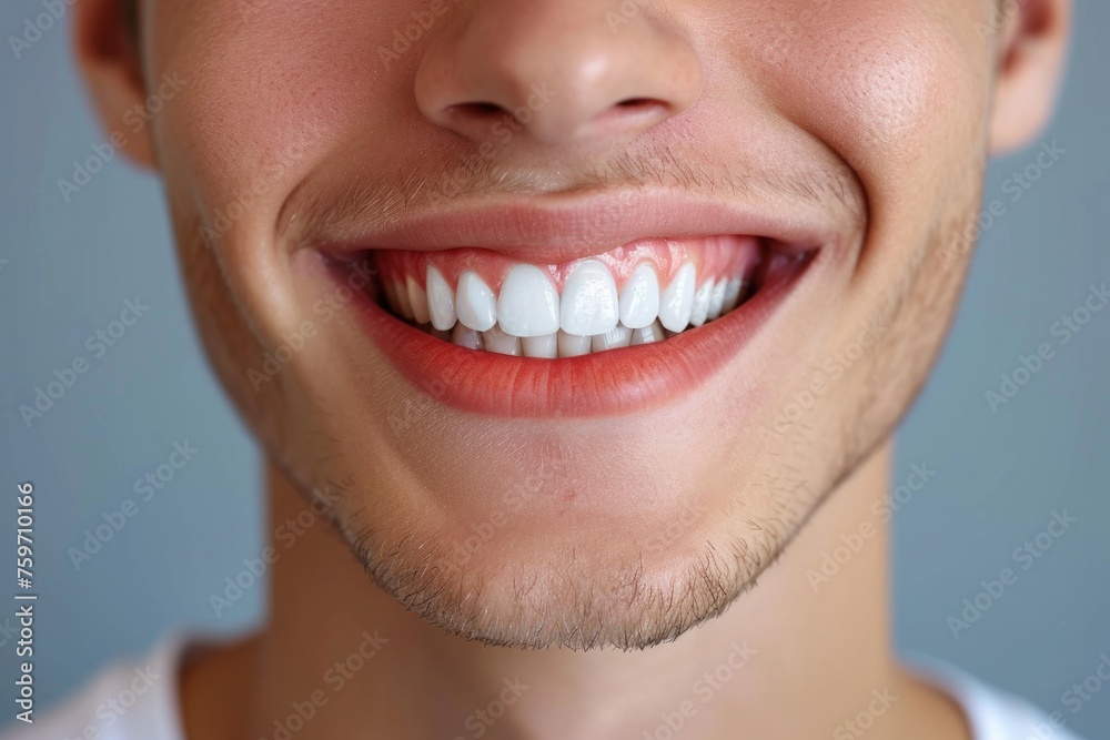 Close-up of a bright smiling European young man showing off healthy white teeth Close-up of a bright smiling European young man showing off healthy white teeth