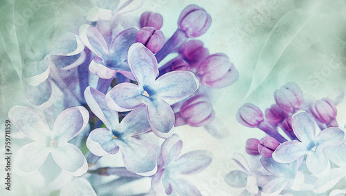 Floral spring background. Vintage watercolor background of lilac flowers. Close-up. .Lilac bunch.