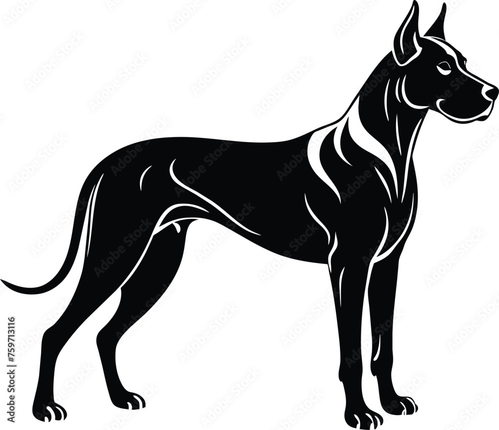 black and white dog logo, Dog silhouette, and black silhouette of a dog isolated on a white background.
