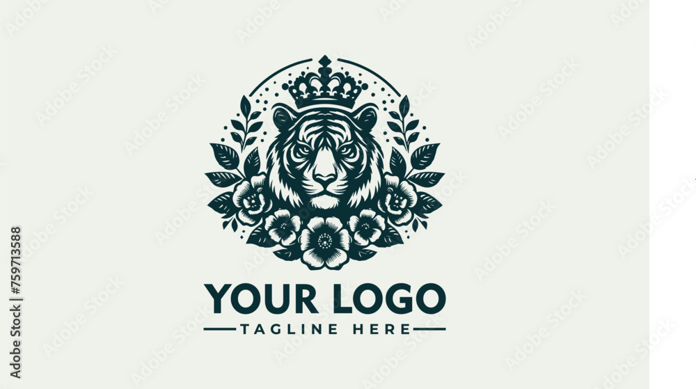 Tiger logo Vector design  Tiger Crown Flower logo Lion for Business Identity