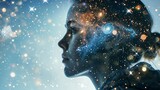 A creative and alluring portrait of a woman with galaxy-themed hairstyle augmented by sparkles and lights