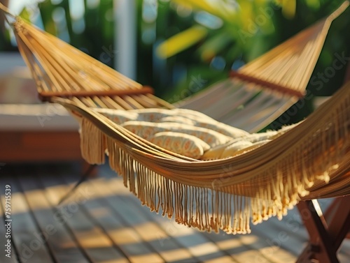 Travel concept with a hammock in a tropical beach with turquoise water in the background photo