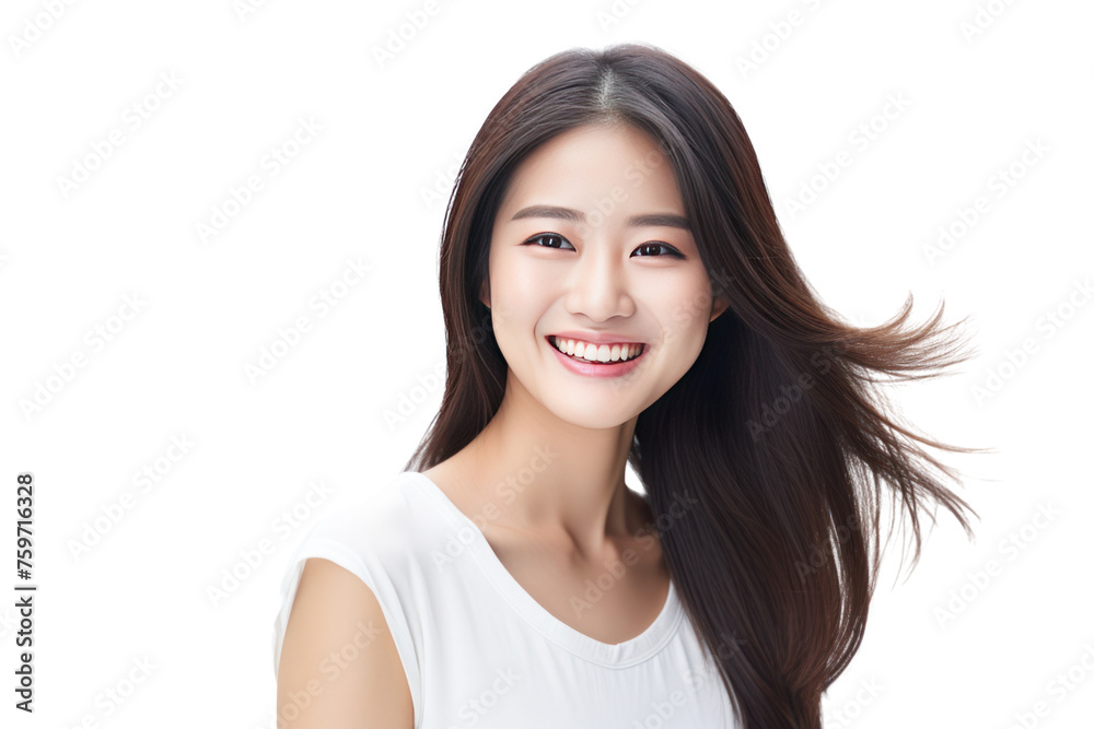 Portrait of brunette Asian woman smiling in studio Radiant happiness Isolated on transparent background. Portrait of brunette Asian woman smiling in studio Radiant happiness Isolated on transparent background.