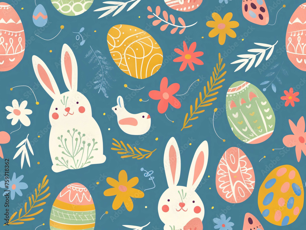 easter seamless pattern with rabbits